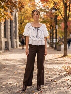 Polka Dot Puff Sleeve Tie Front Blouse Coquette Cottagecore Peplum Top